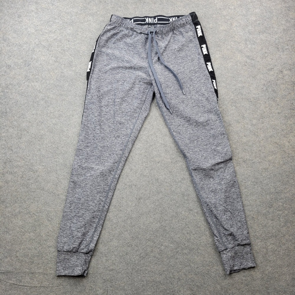 Victorias Secret PINK Ultimate Yoga Joggers Gray Heather Logo Side Stripe Small